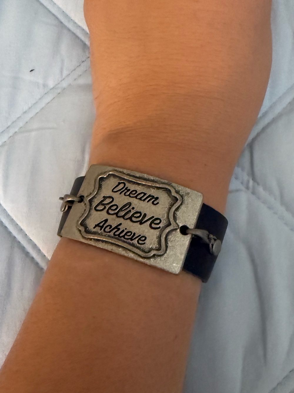 Inspirational “Dream Believe Achieve'”Leather Bracelet - Black & Silver Silver